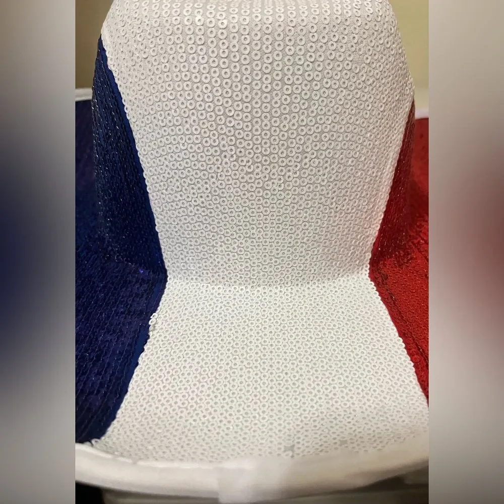 Patriotic Sequin Cowboy Hat - White, Red & Blue